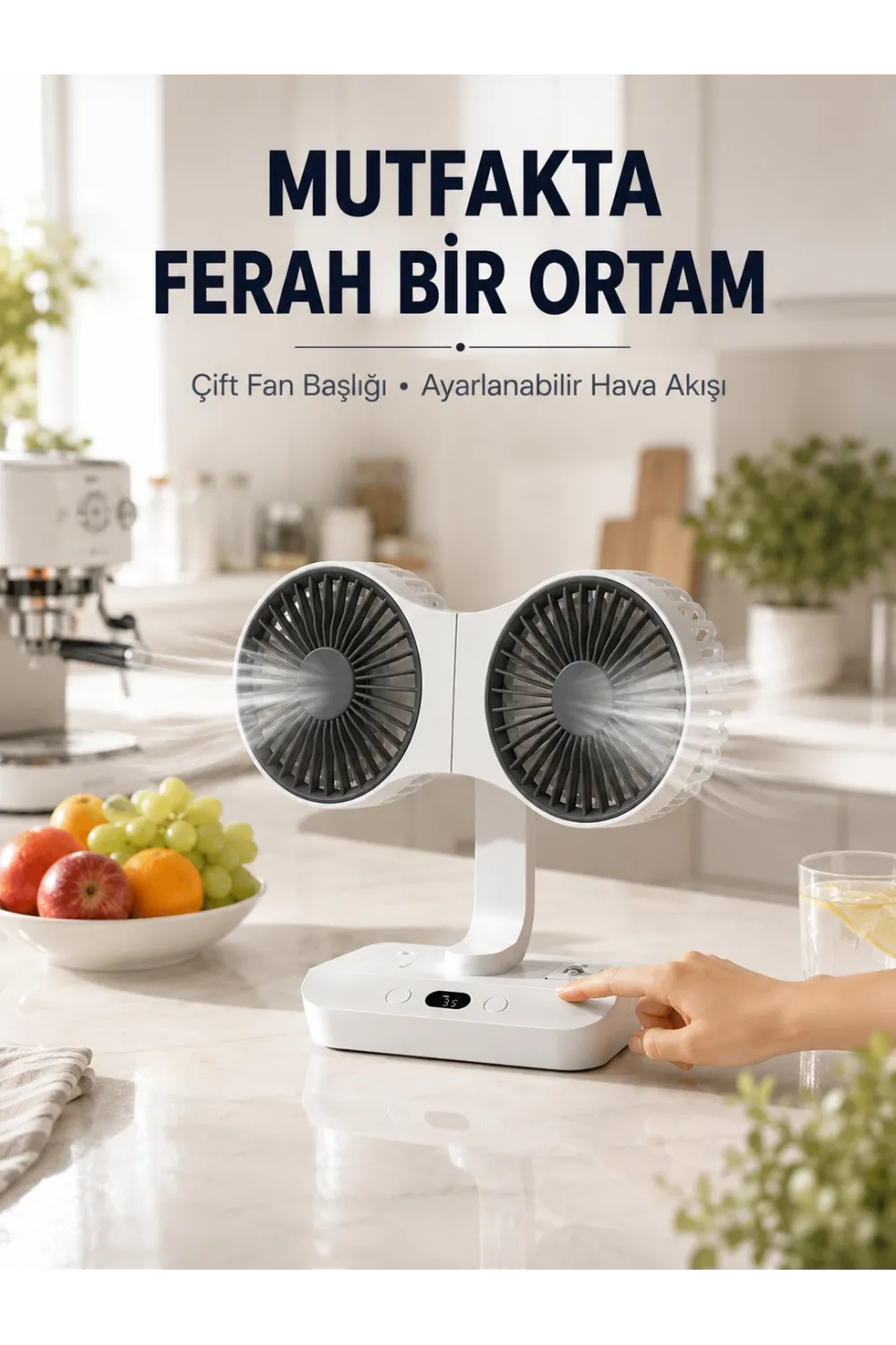 Ayarlanabilir Çift Fan Başlıklı Şarjlı Masa Vantilatörü