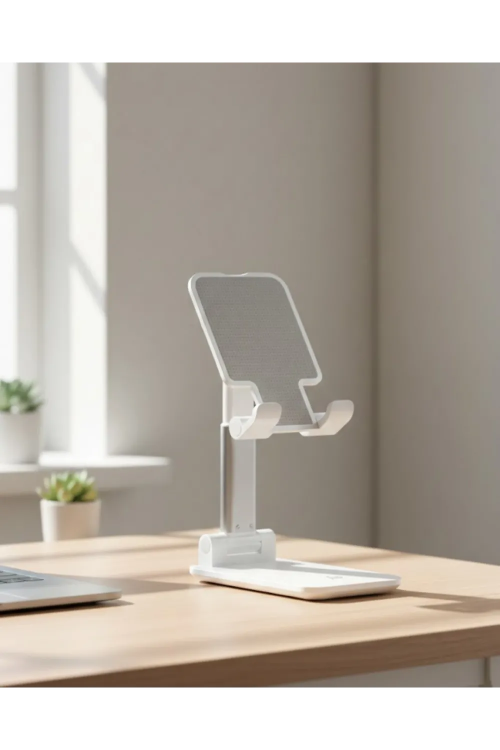 Ayarlanabilir Ergonomik Katlanabilir Masaüstü Telefon Tutucu Beyaz