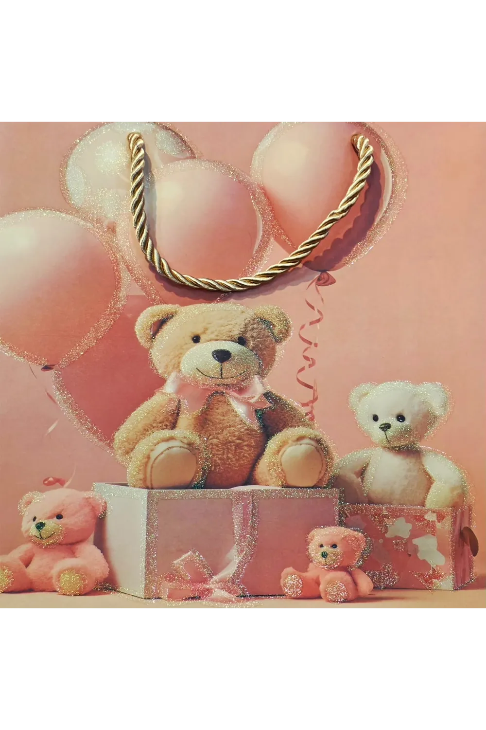 Ayıcık Desenli Pembe Büyük Boy Karton Hediye Çantası