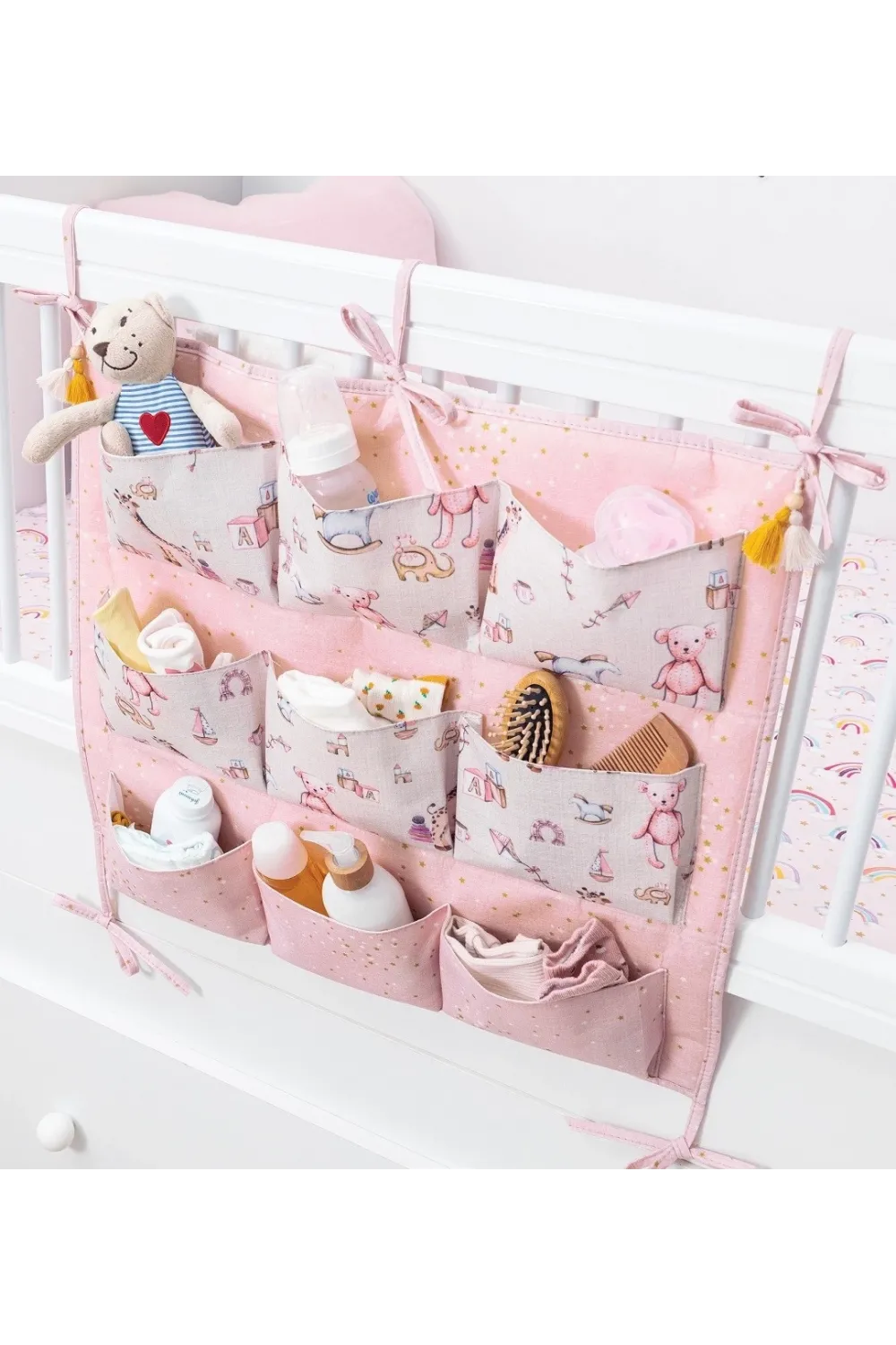 Baby 9 Cepli Bağlamalı Beşik Kenarı Düzenleyici (pembe)