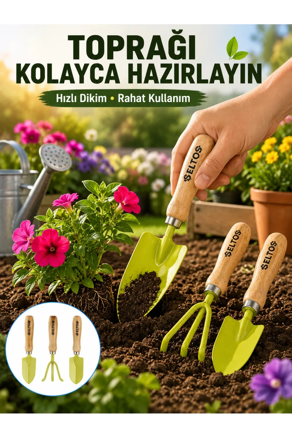 Bahçe El Aletleri Seti Toprak Düzenleme Ve Dikim Aparatı