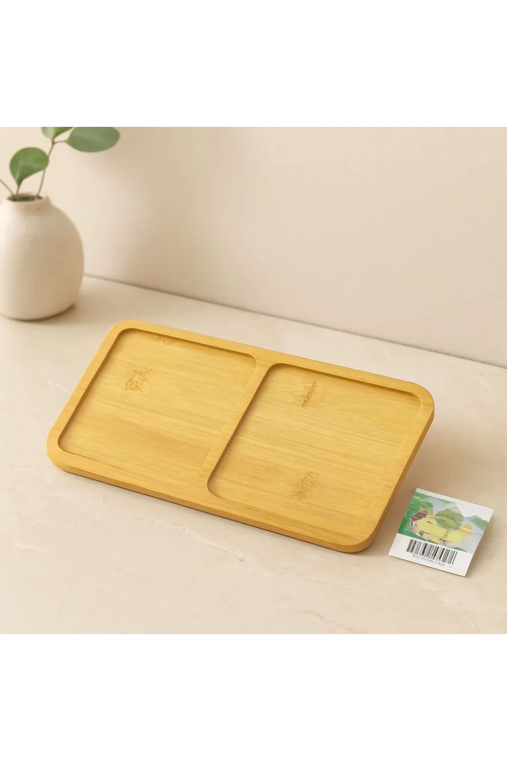 Bambu Ahşap 2 Bölmeli Dikdörtgen Mini Tepsi - 12x23.4 cm