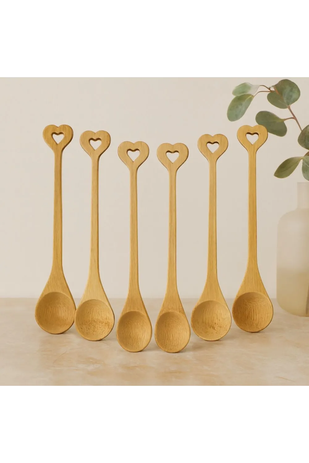 Bambu Ahşap Çay Kaşığı Seti 6lı (Yuvarlak & Kalp Saplı)