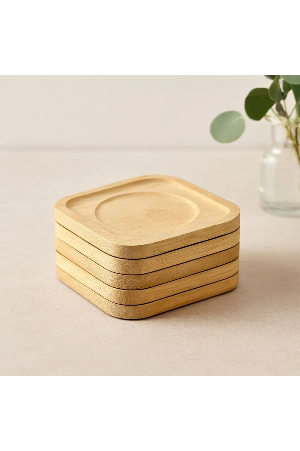 Bambu Ahşap Kare Çay Tabağı 9.7x9.7 cm - 6lı Set