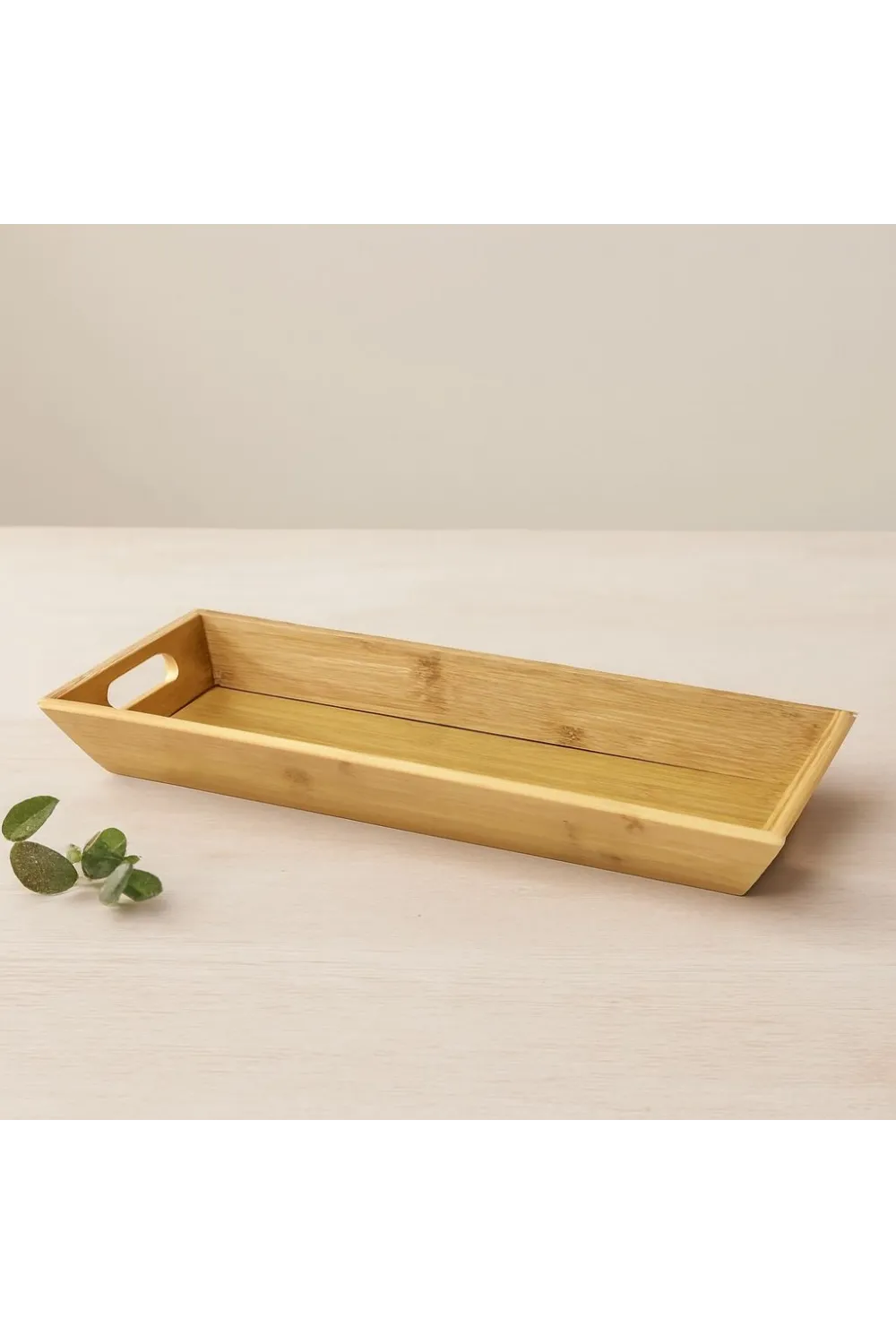 Bambu Ahşap Sunum Tepsisi 16x40x4 cm Çift Kulplu