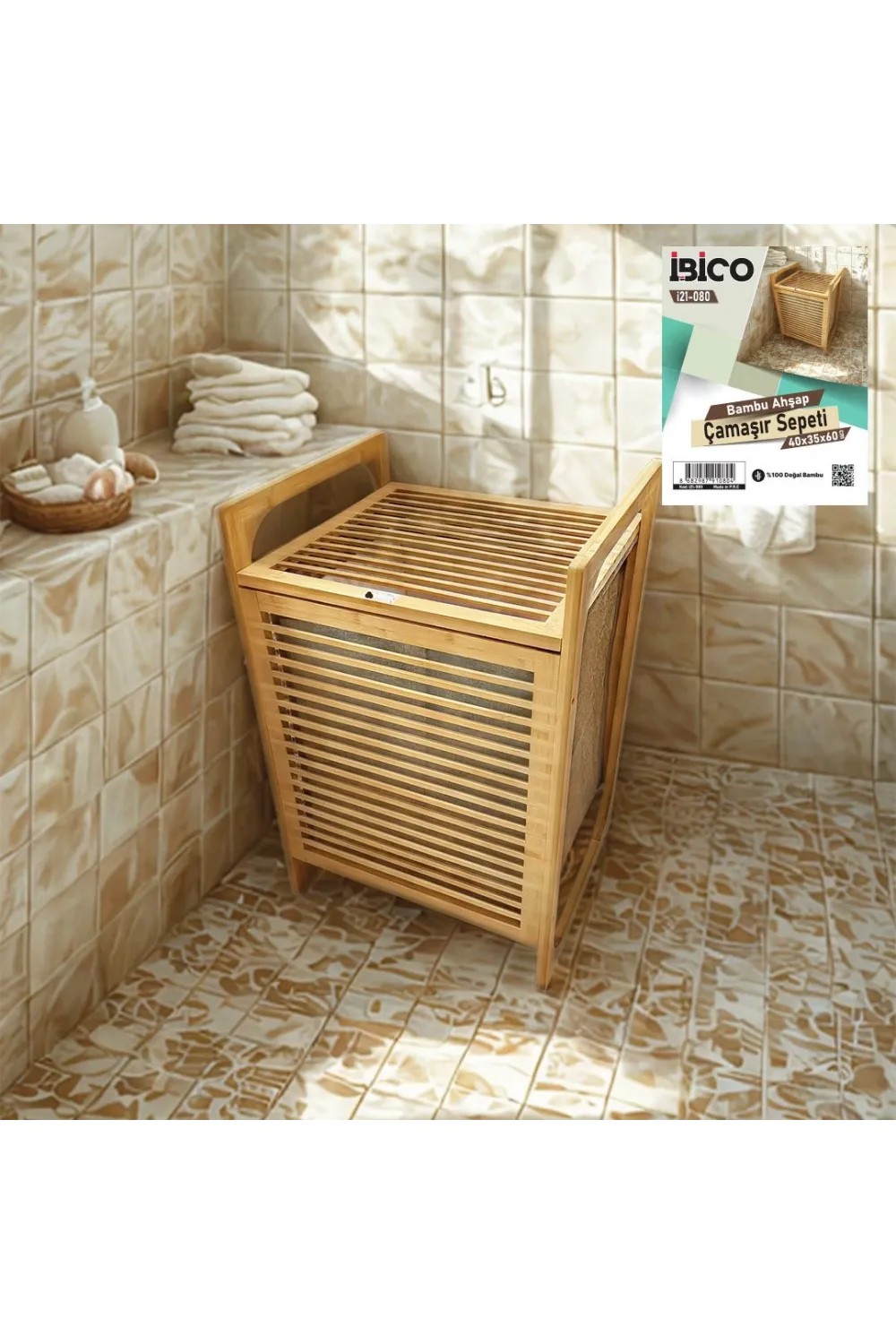 Bambu Kirli Çamaşır Sepeti 40x35x60 cm