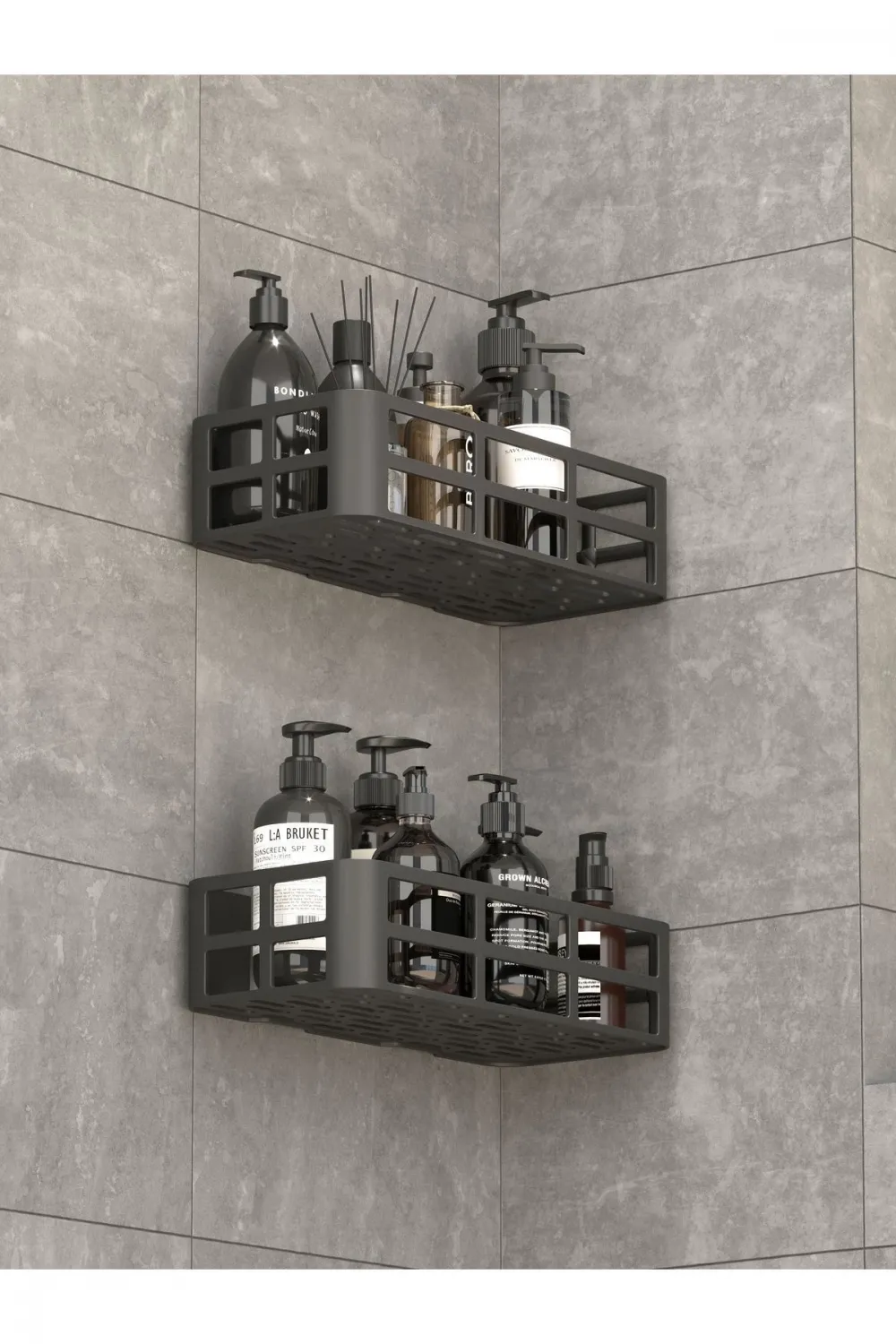 Banyo Duş Rafı 2li Yapışkanlı Ve Deliksiz Duş Organizer Suya Dayanıklı Siyah Raf