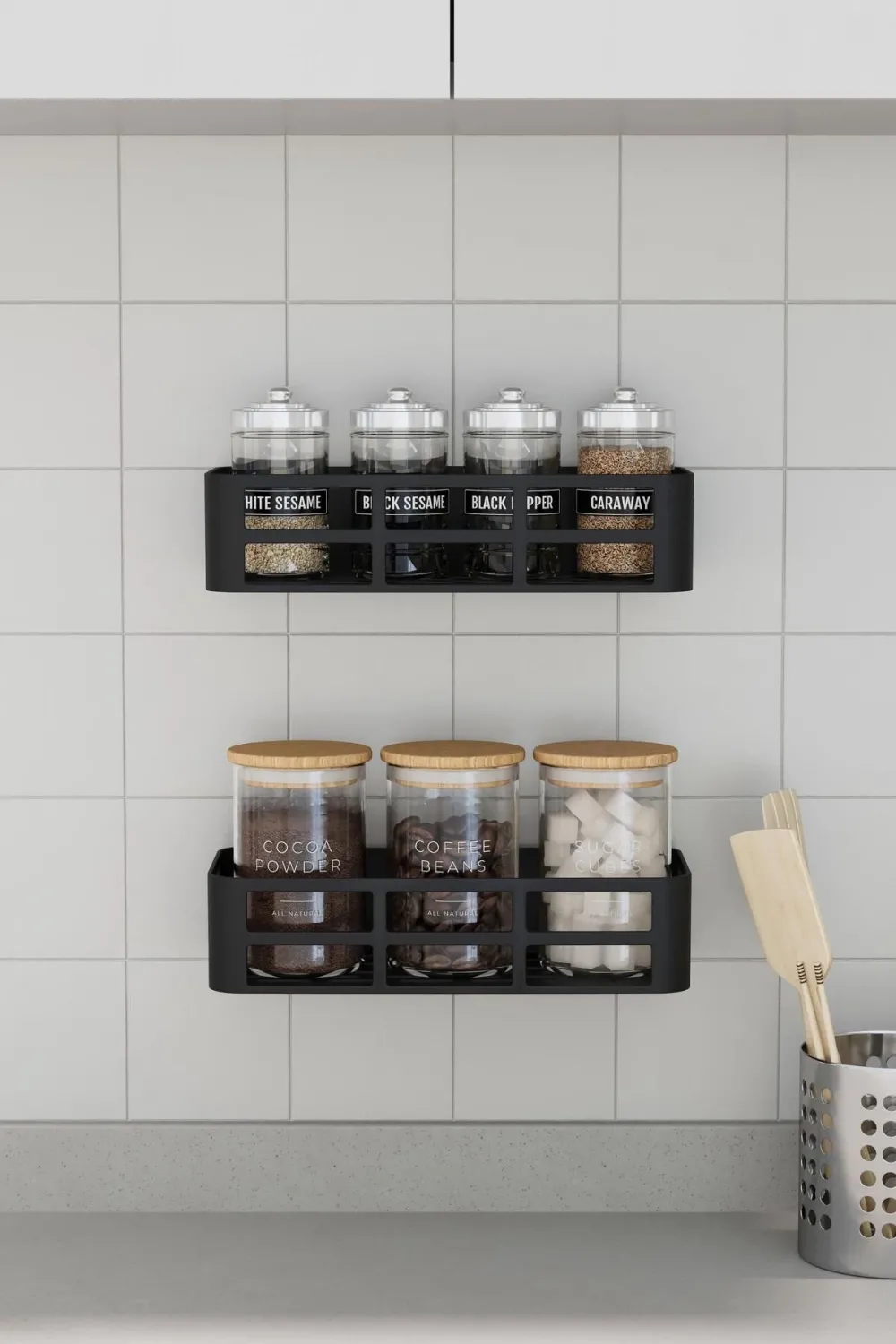 Banyo Duş Rafı 2li Yapışkanlı Ve Deliksiz Duş Organizer Suya Dayanıklı Siyah Raf
