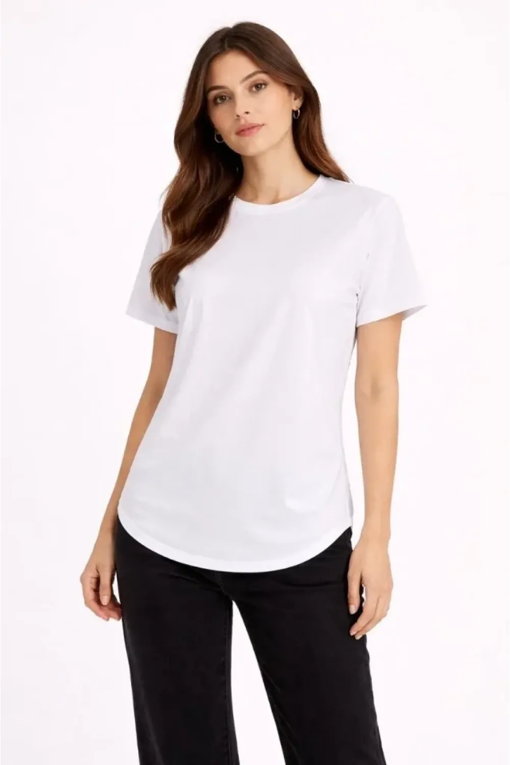 Basic T-Shirt Kısa Kol Bisiklet Yaka Oval Kesim Tişört - Beyaz