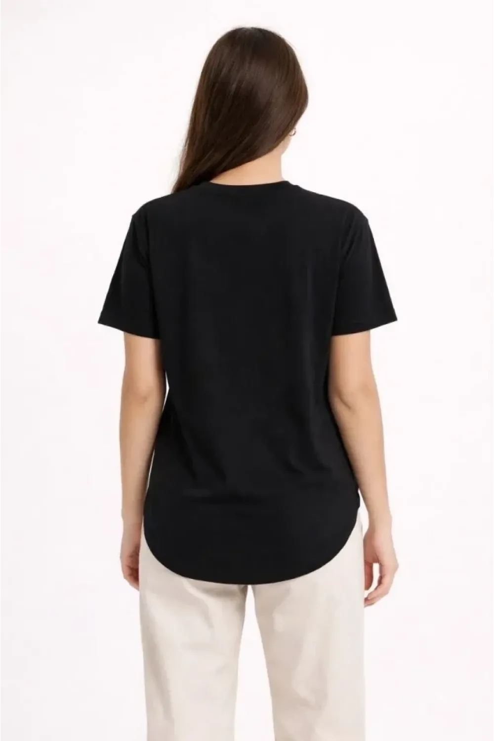 Basic T-Shirt Kısa Kol Bisiklet Yaka Oval Kesim Tişört - Siyah