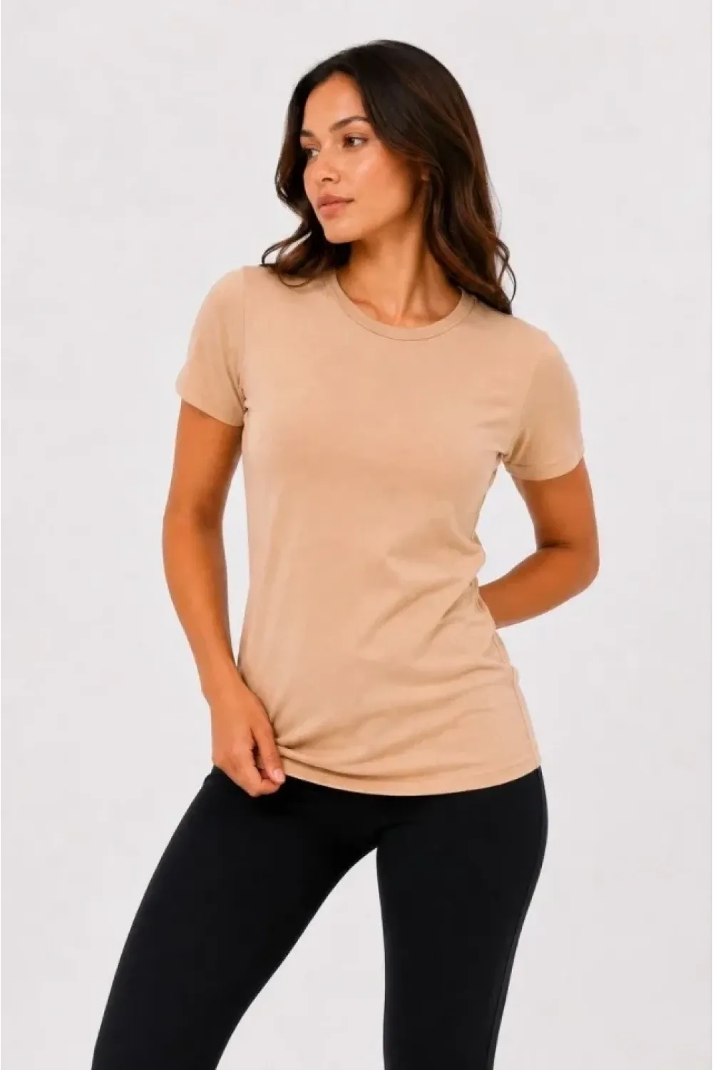 Basic Tişört Bisiklet Yaka Kısa Kol Günlük Yazlık Slim Fit T-Shirt - Bej