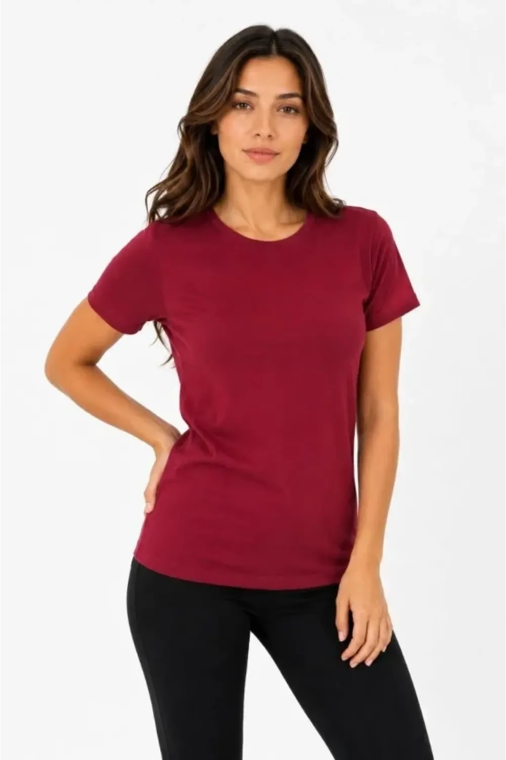 Basic Tişört Bisiklet Yaka Kısa Kol Günlük Yazlık Slim Fit T-Shirt - Bordo