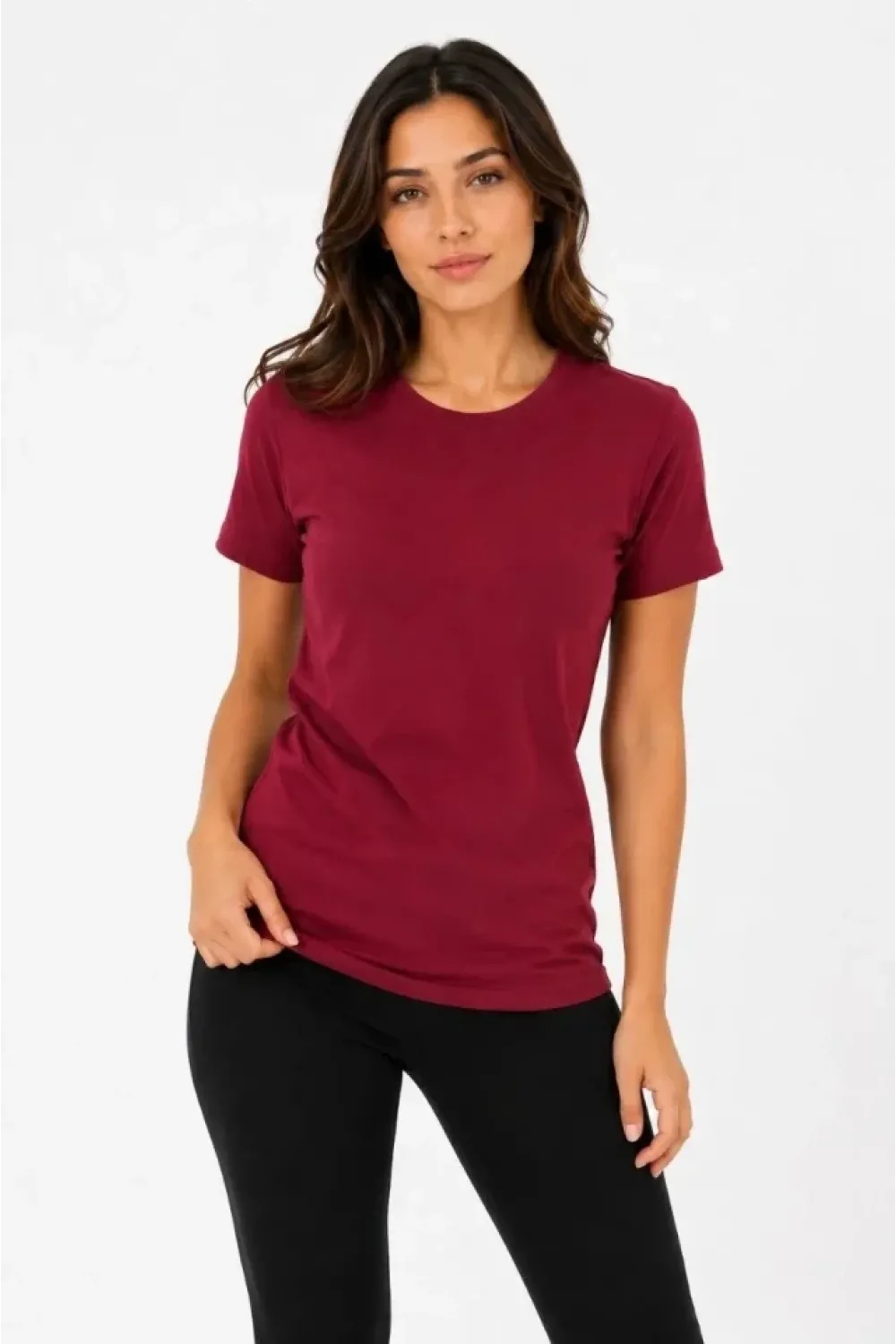 Basic Tişört Bisiklet Yaka Kısa Kol Günlük Yazlık Slim Fit T-Shirt - Bordo