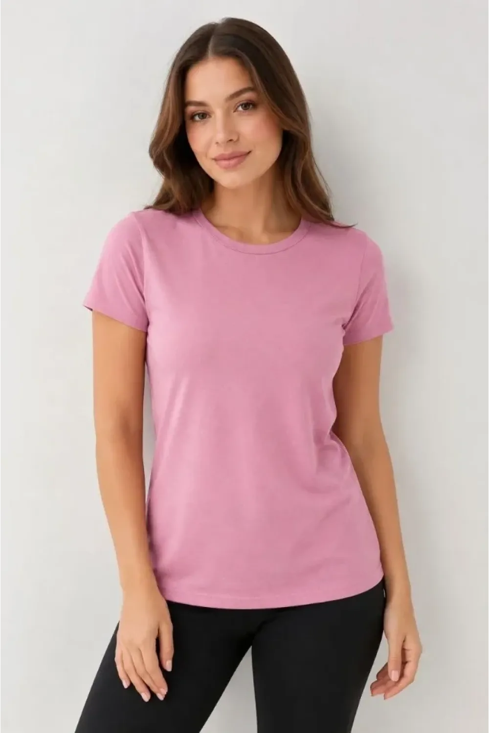 Basic Tişört Bisiklet Yaka Kısa Kol Günlük Yazlık Slim Fit T-Shirt - Pembe