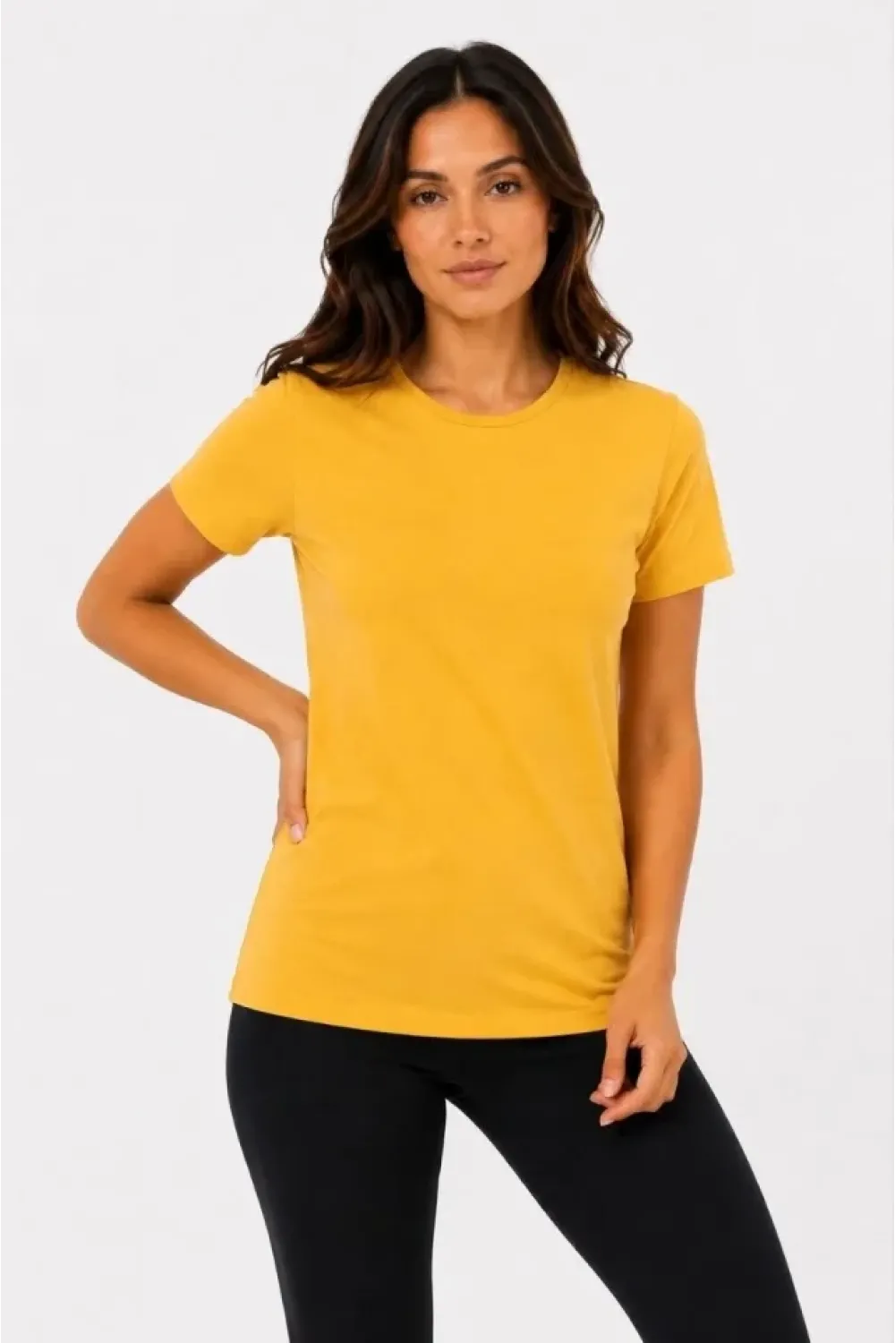 Basic Tişört Bisiklet Yaka Kısa Kol Günlük Yazlık Slim Fit T-Shirt - Sarı