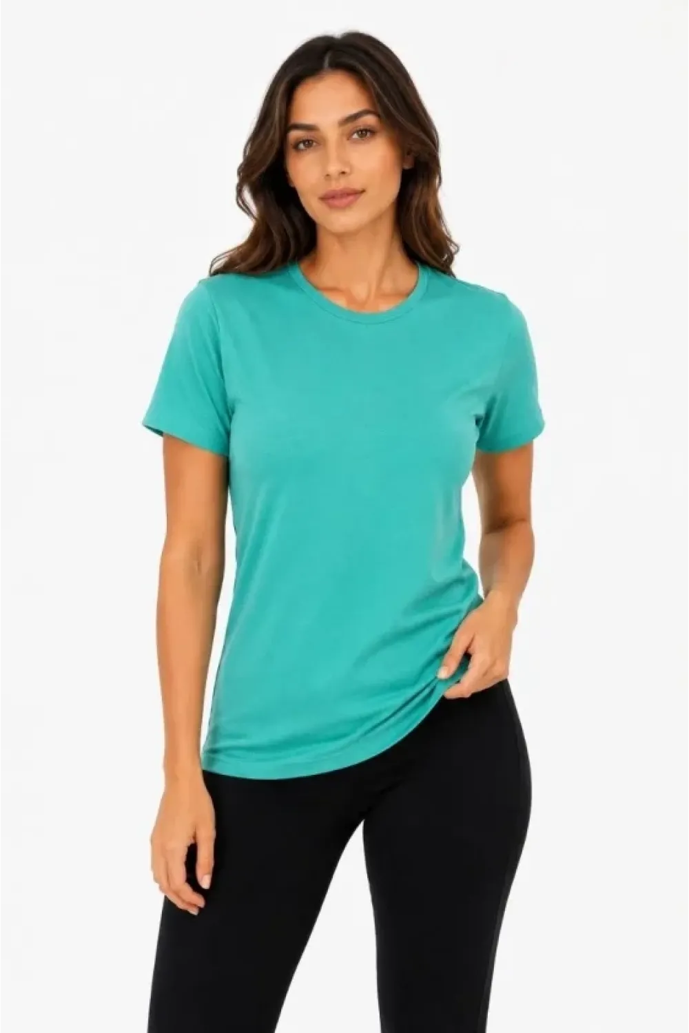 Basic Tişört Bisiklet Yaka Kısa Kol Günlük Yazlık Slim Fit T-Shirt - Su Yeşili