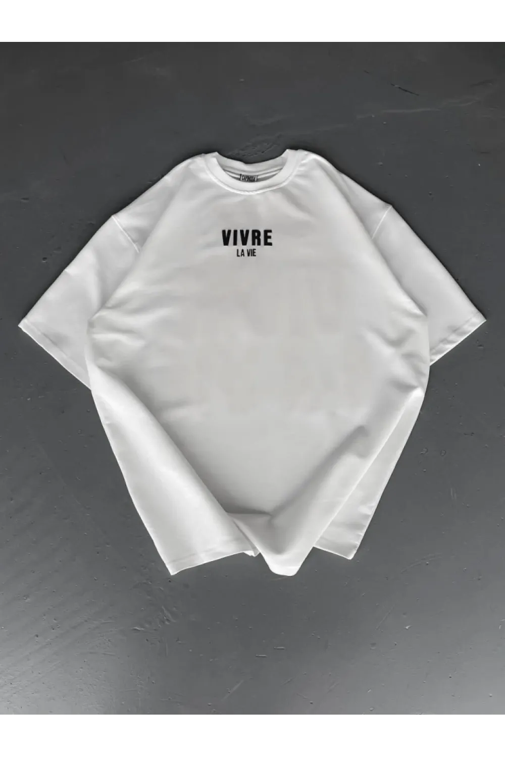 Baskılı Oversize Bisiklet Yaka T-shirt - Beyaz