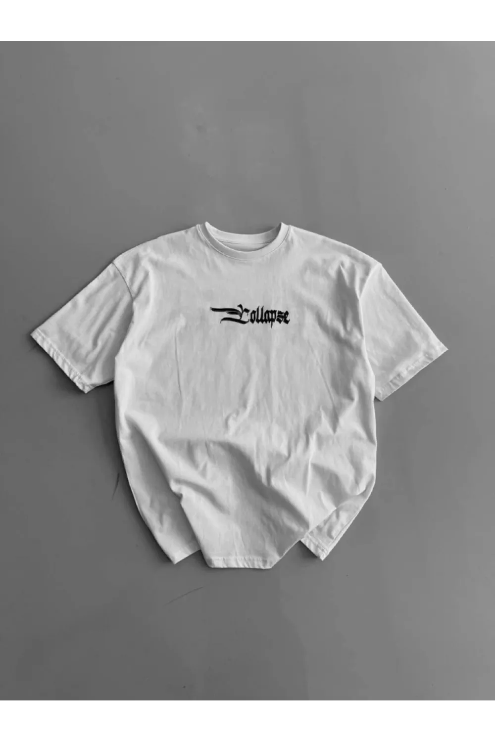Baskılı Oversize Bisiklet Yaka T-shirt - Beyaz