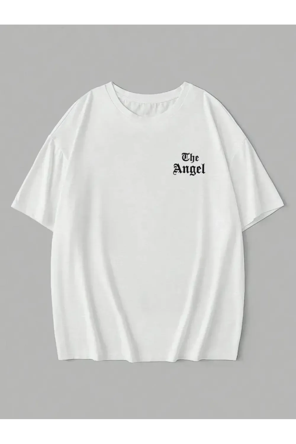 Baskılı Oversize Bisiklet Yaka T-shirt - Beyaz