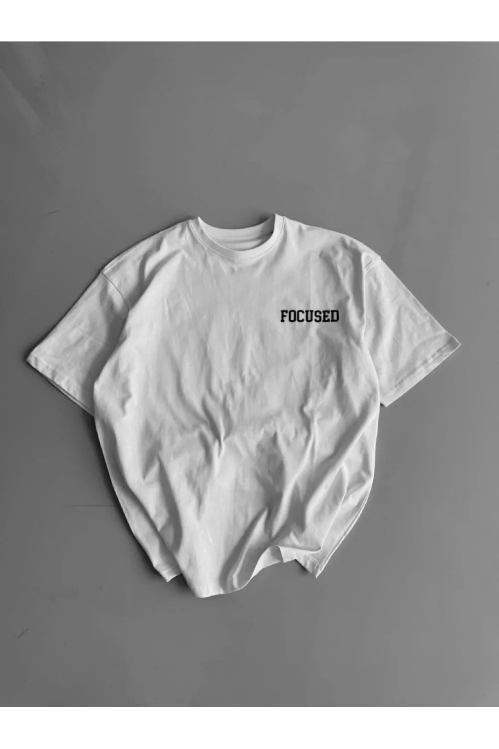 Baskılı Oversize Bisiklet Yaka T-shirt - Beyaz