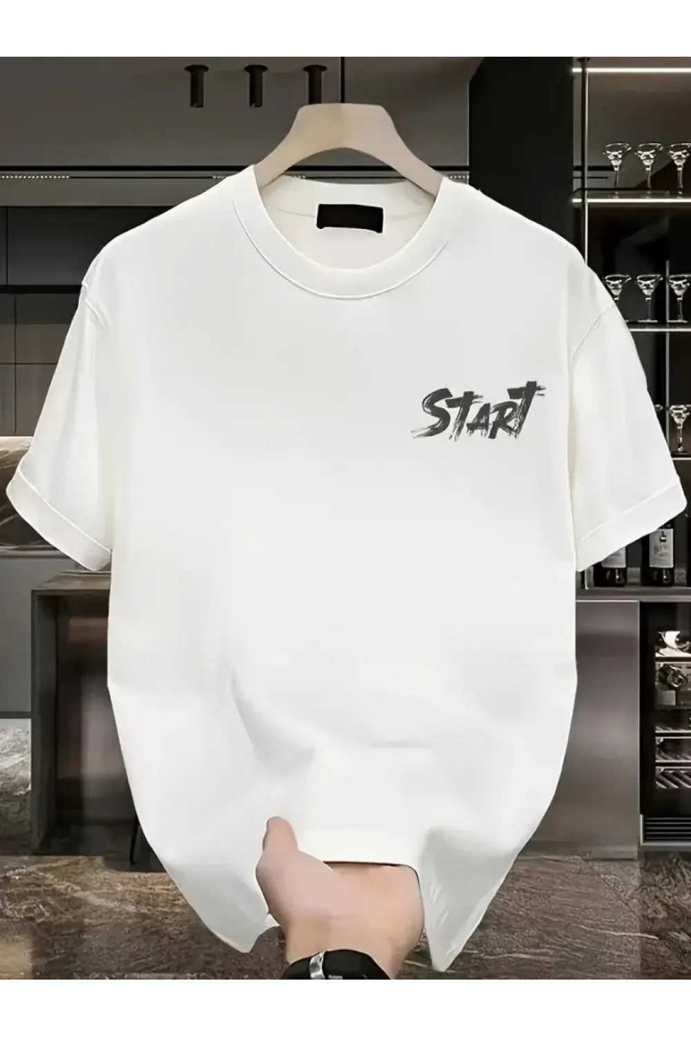 Baskılı Oversize Bisiklet Yaka T-shirt - Beyaz