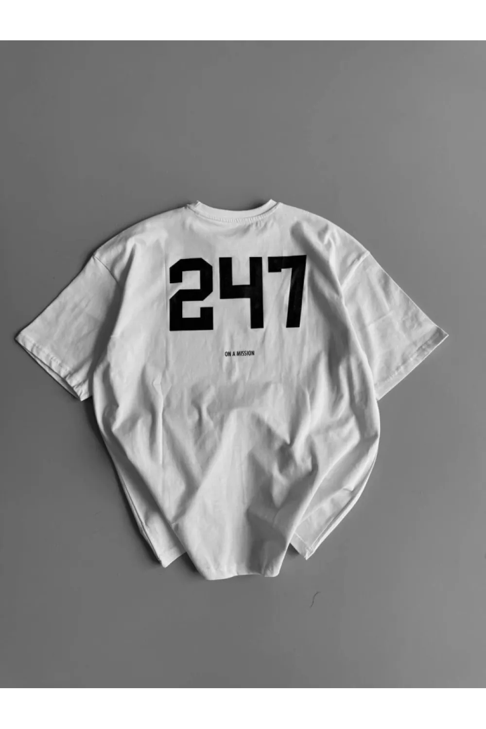 Baskılı Oversize Bisiklet Yaka T-shirt - Beyaz