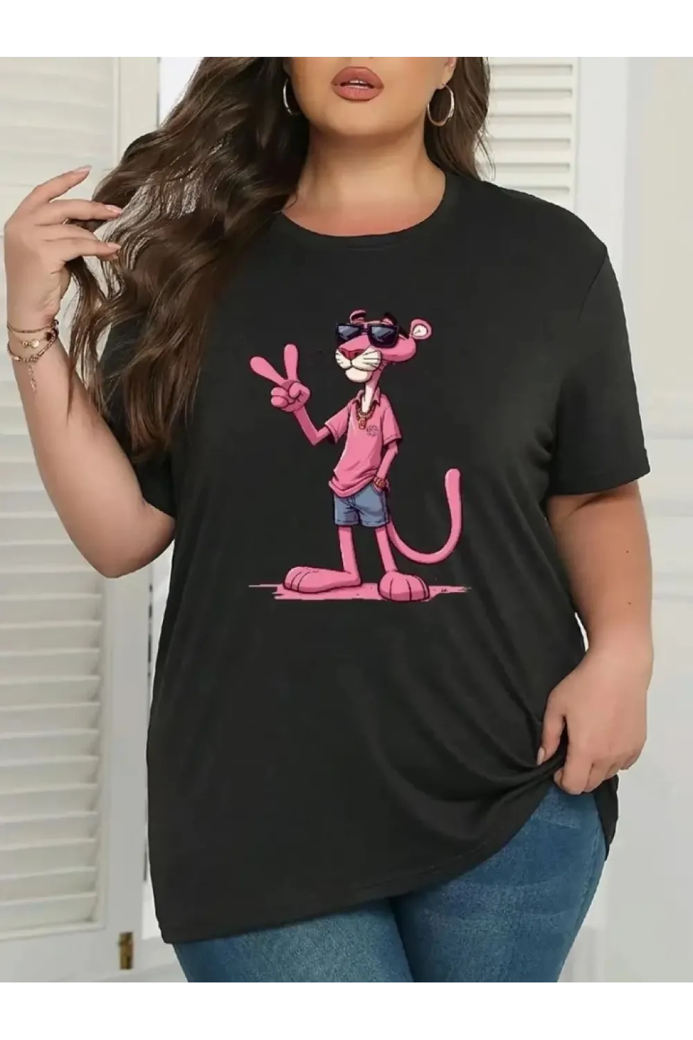 Baskılı Oversize Bisiklet Yaka T-shirt - Beyaz