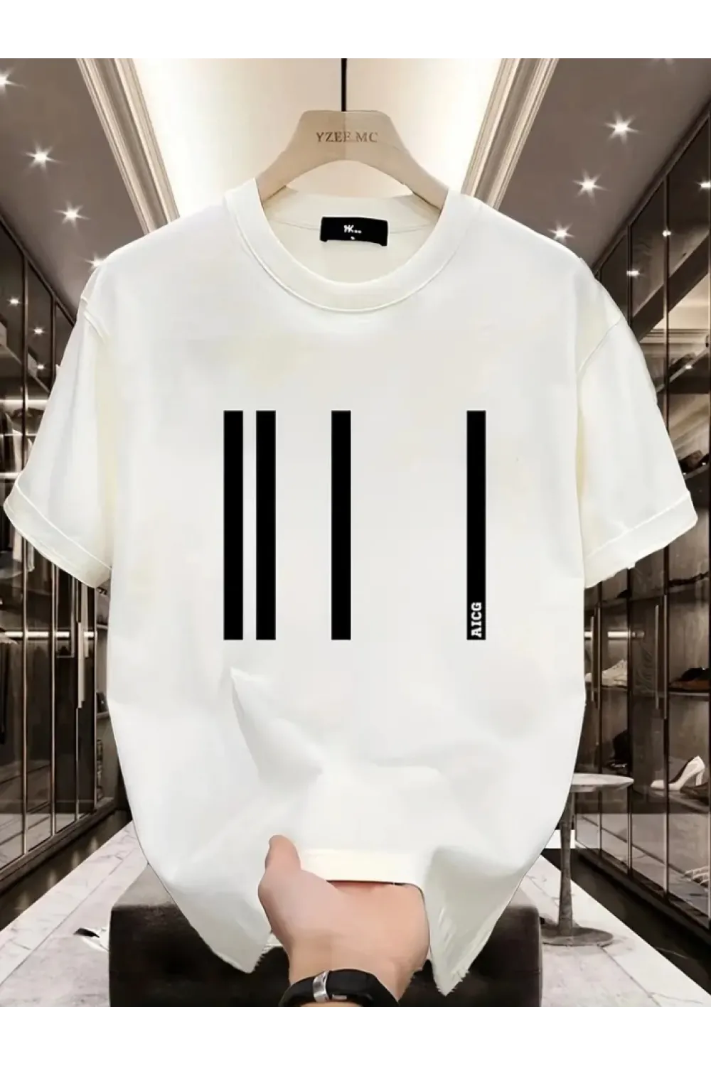 Baskılı Oversize Bisiklet Yaka T-shirt - Beyaz