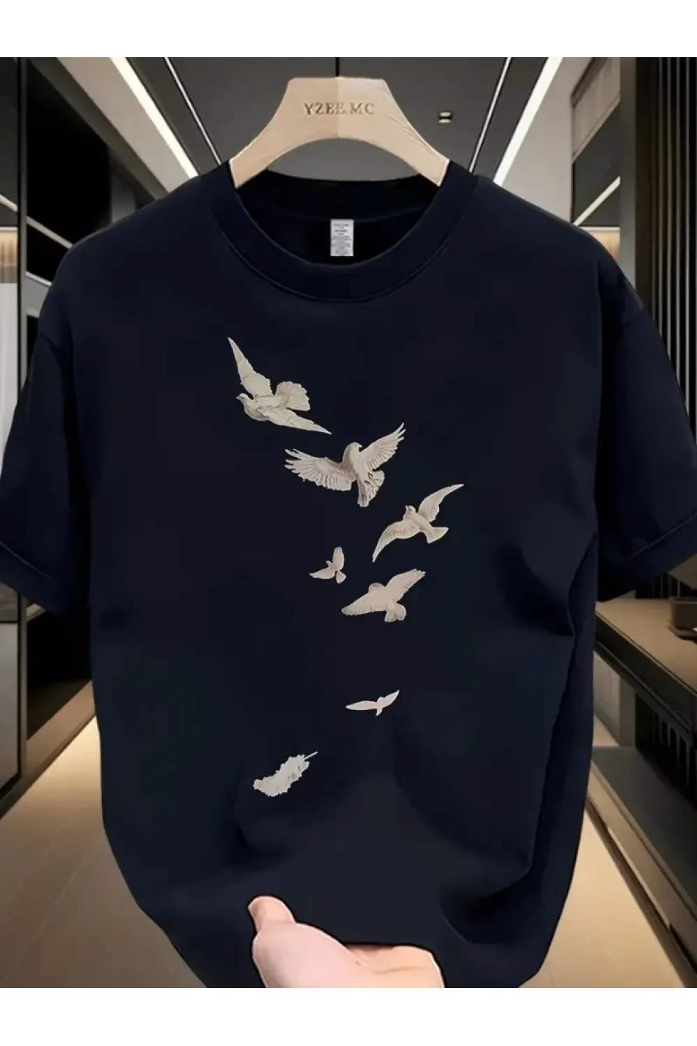 Baskılı Oversize Bisiklet Yaka T-shirt - Beyaz