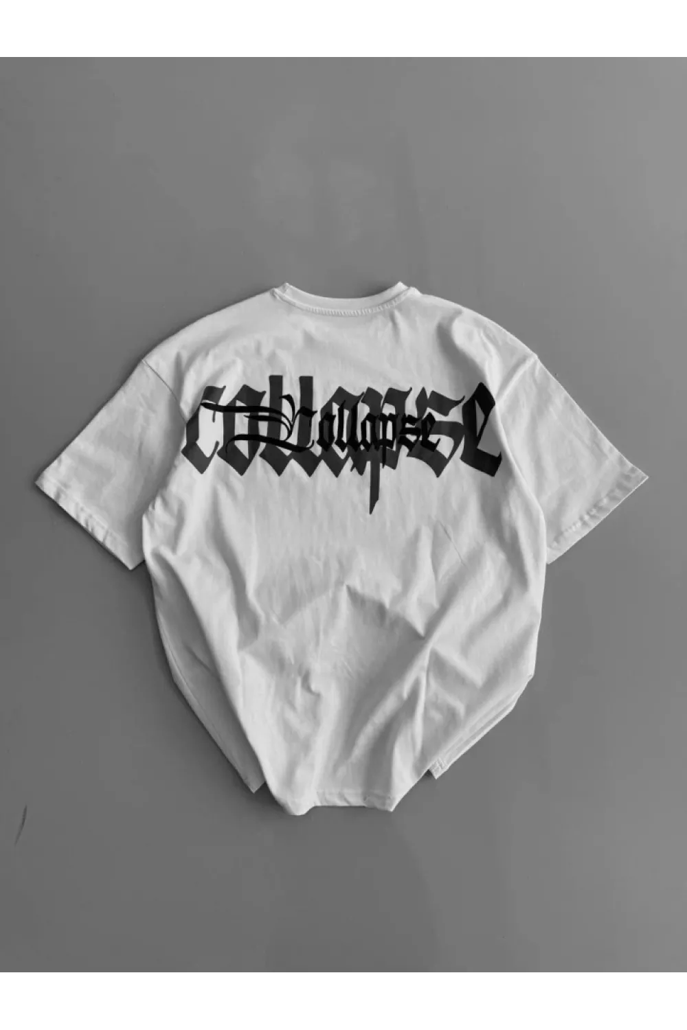 Baskılı Oversize Bisiklet Yaka T-shirt - Beyaz