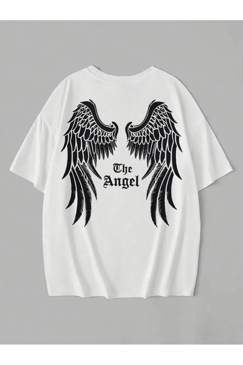 Baskılı Oversize Bisiklet Yaka T-shirt - Beyaz