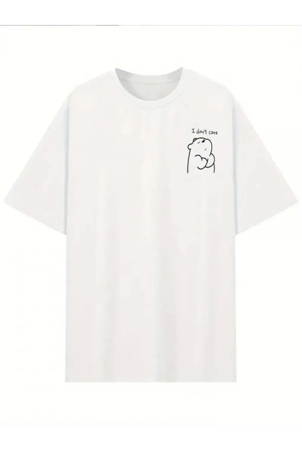 Baskılı Oversize Bisiklet Yaka T-shirt - Beyaz
