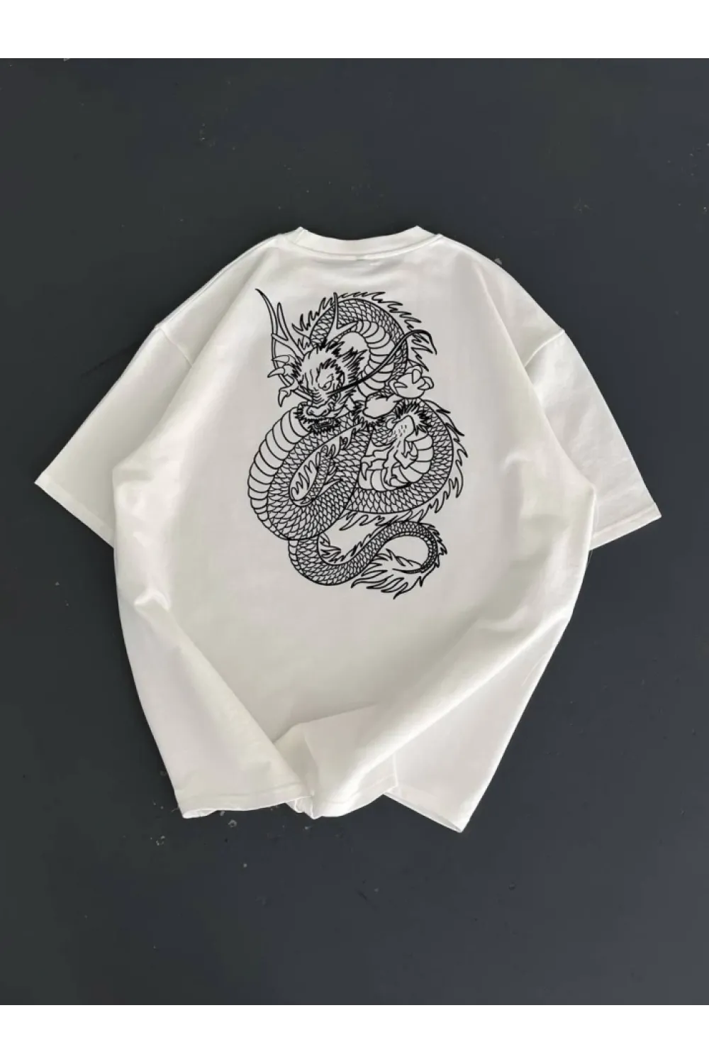 Baskılı Oversize Bisiklet Yaka T-shirt - Beyaz