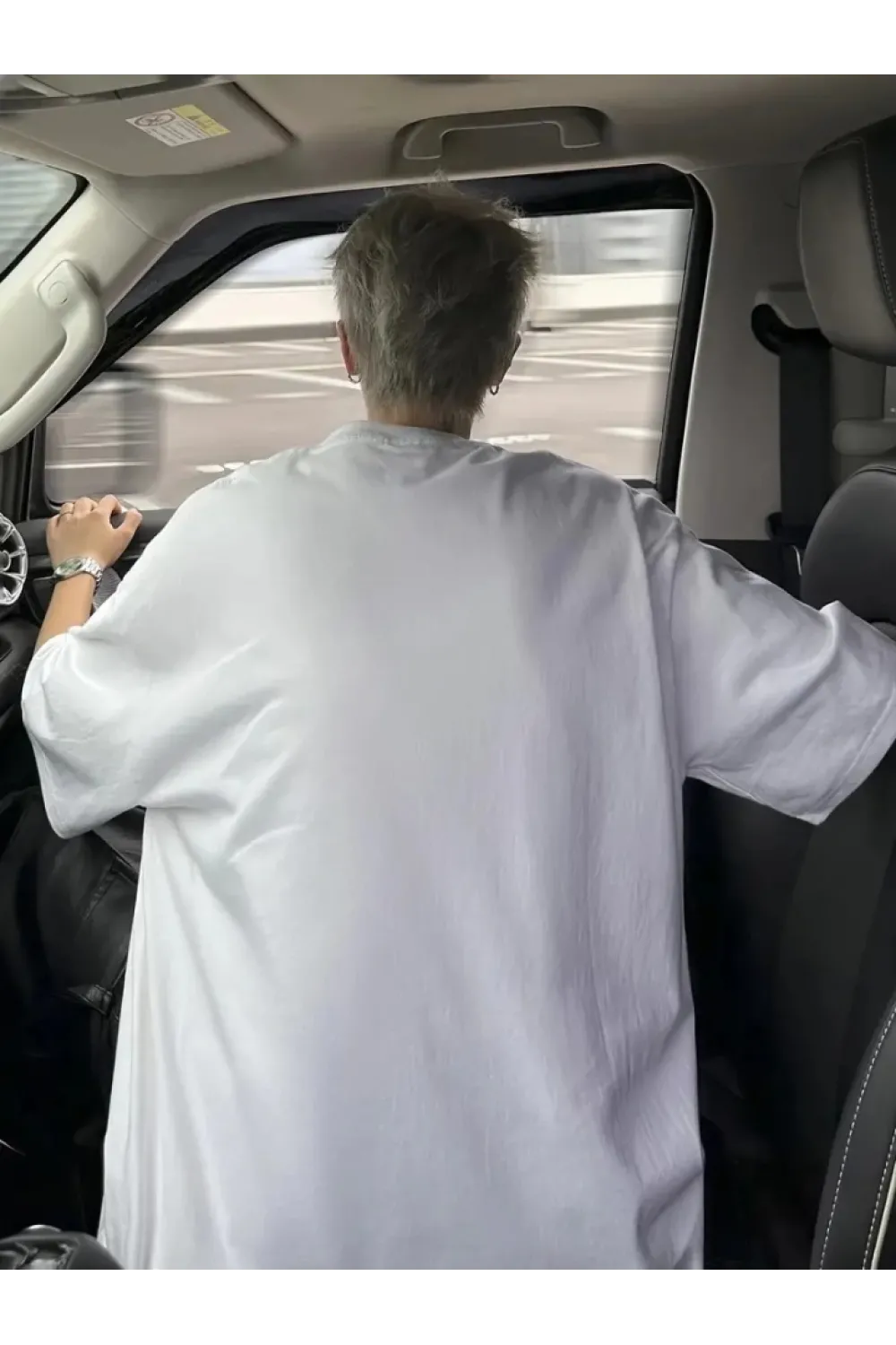 Baskılı Oversize Bisiklet Yaka T-shirt - Beyaz