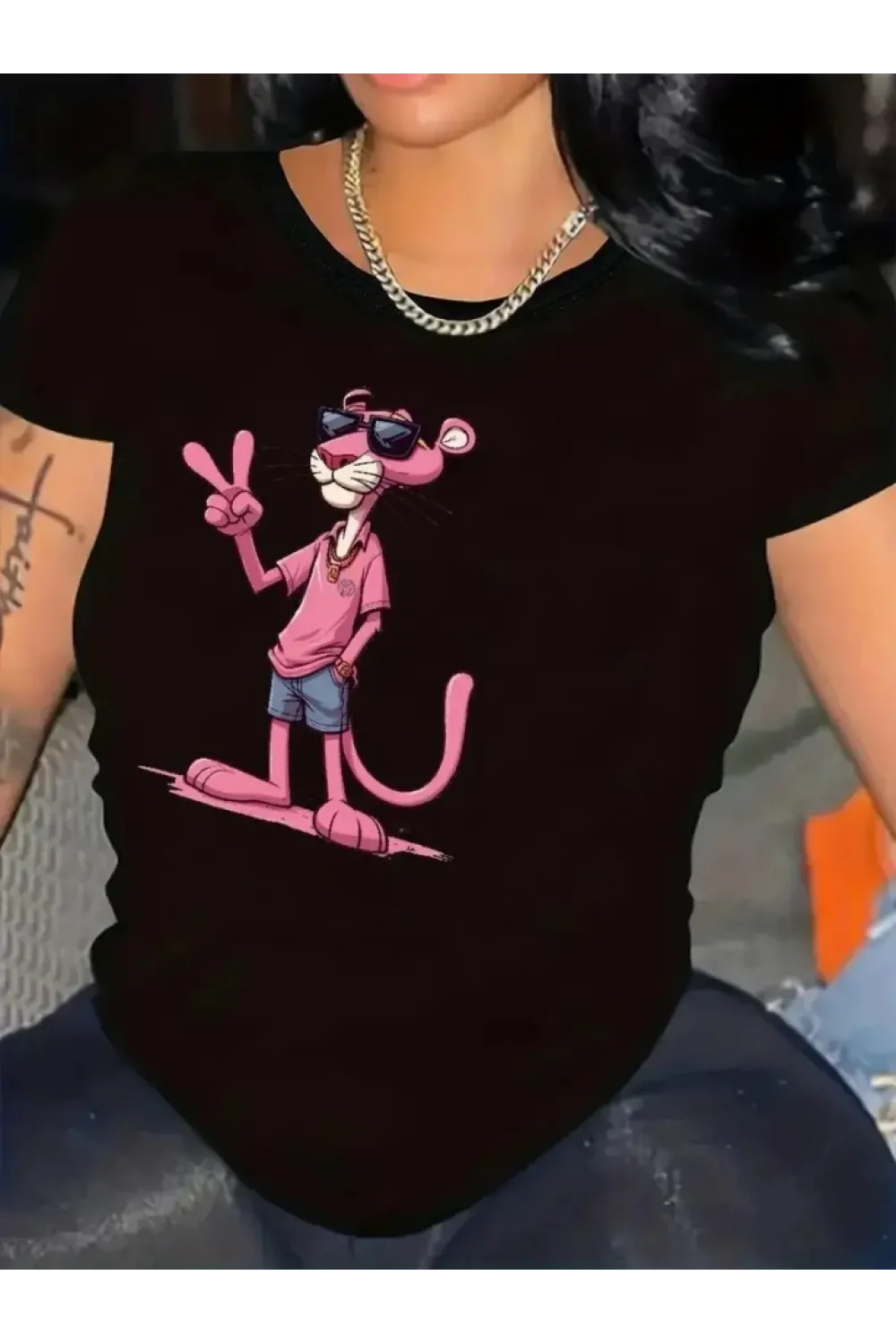 Baskılı Oversize Bisiklet Yaka T-shirt - Beyaz