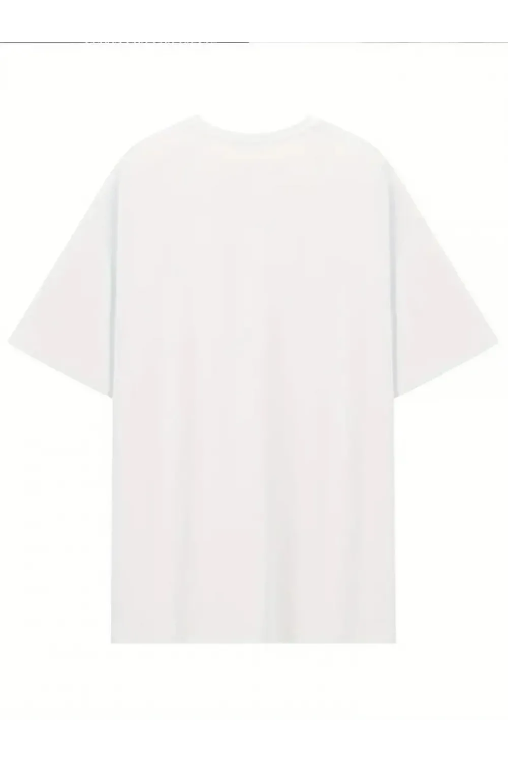 Baskılı Oversize Bisiklet Yaka T-shirt - Beyaz