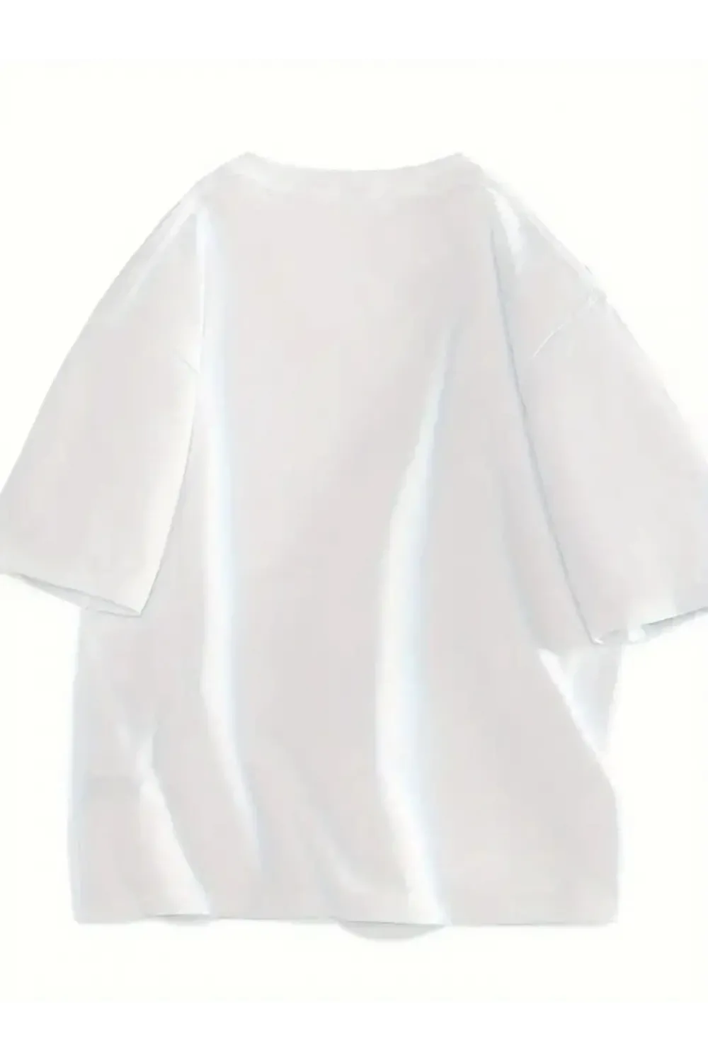 Baskılı Oversize Bisiklet Yaka T-shirt - Beyaz
