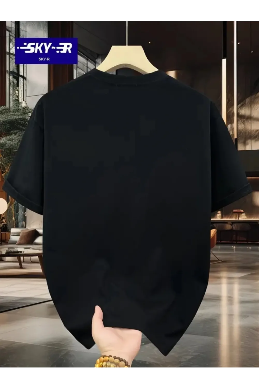 Baskılı Oversize Bisiklet Yaka T-shirt - Siyah