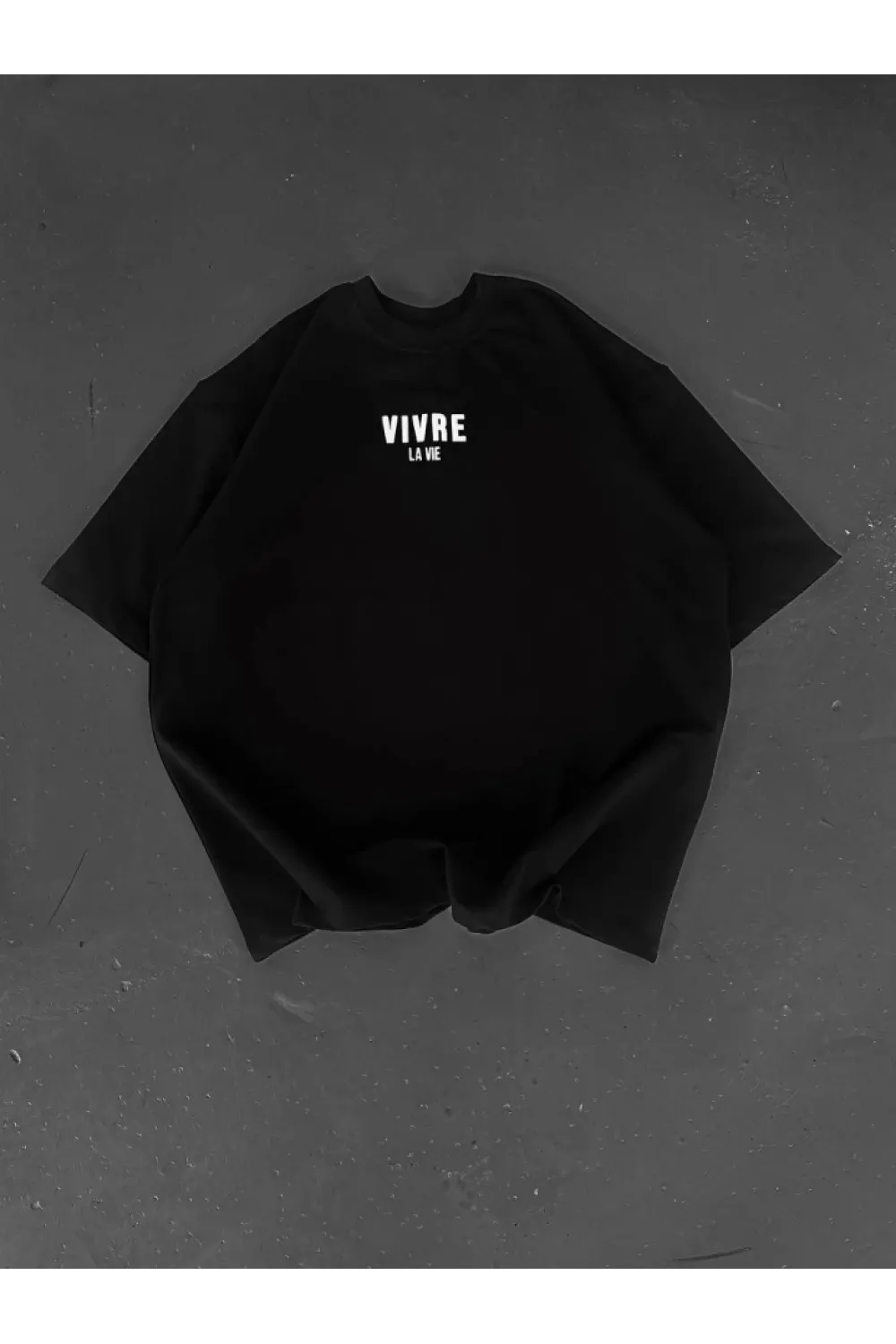 Baskılı Oversize Bisiklet Yaka T-shirt - Siyah