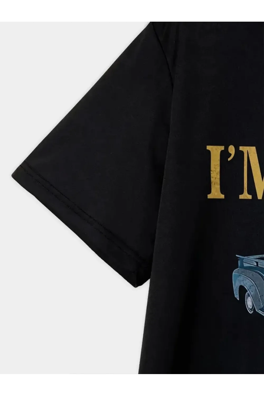 Baskılı Oversize Bisiklet Yaka T-shirt - Siyah