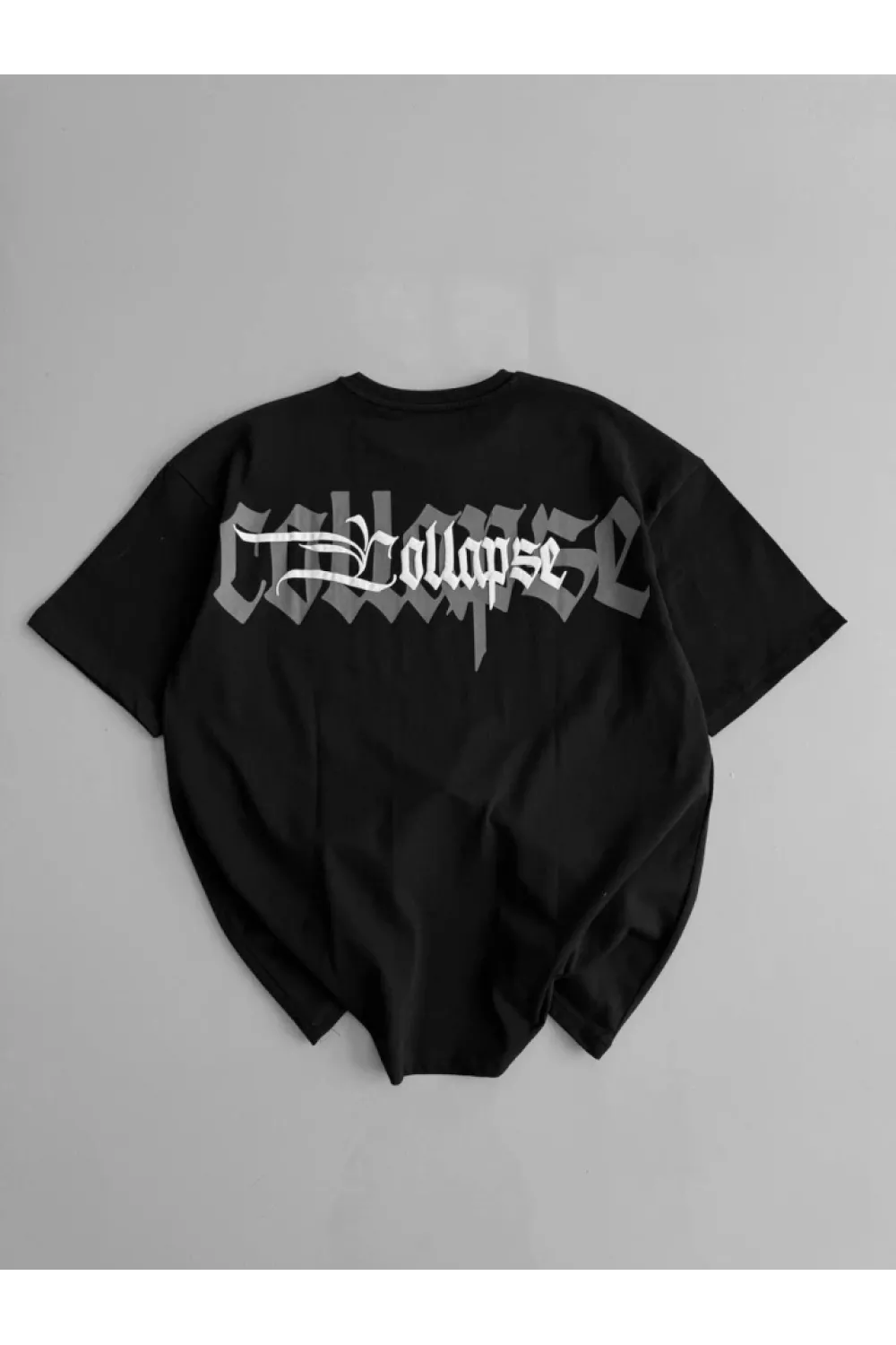 Baskılı Oversize Bisiklet Yaka T-shirt - Siyah