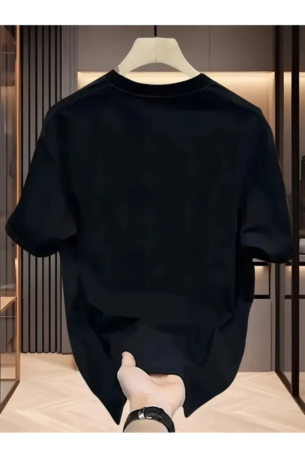 Baskılı Oversize Bisiklet Yaka T-shirt - Siyah