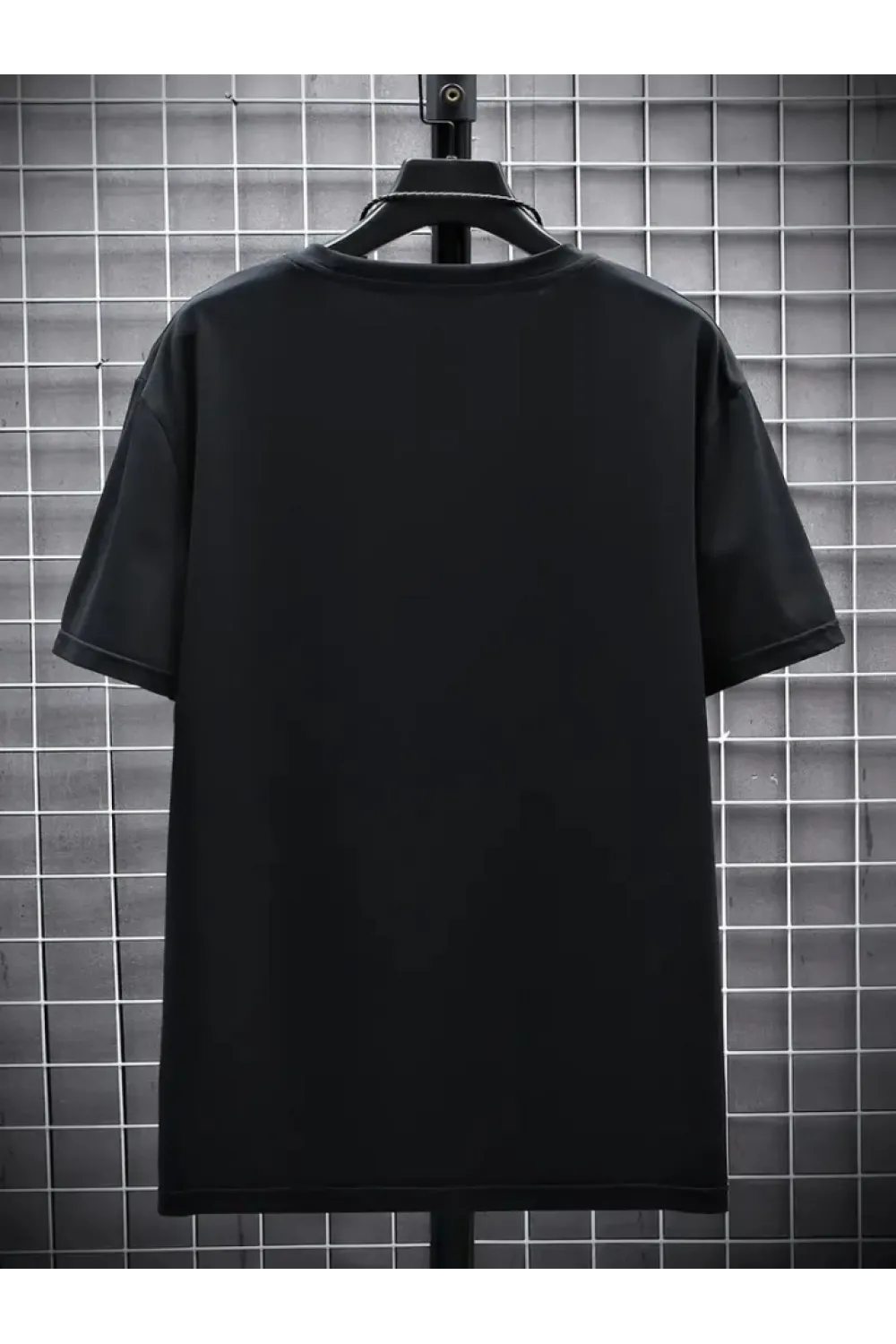 Baskılı Oversize Bisiklet Yaka T-shirt - Siyah