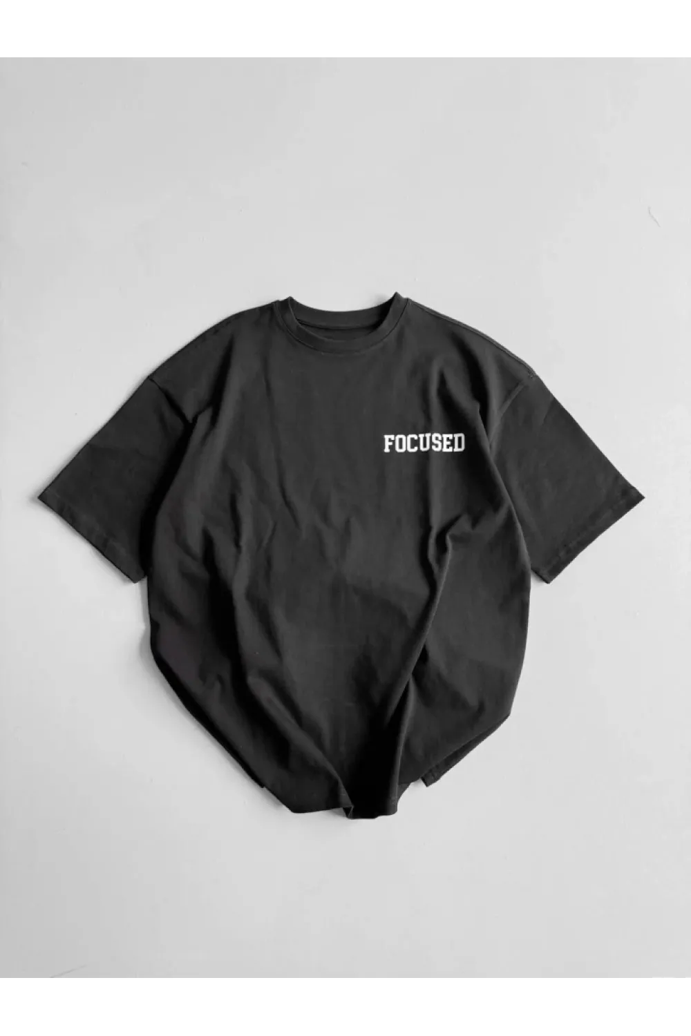 Baskılı Oversize Bisiklet Yaka T-shirt - Siyah