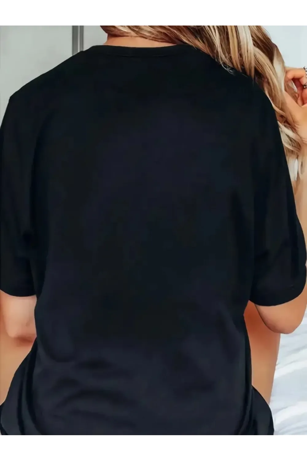 Baskılı Oversize Bisiklet Yaka T-shirt - Siyah