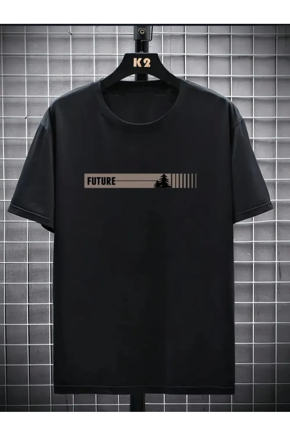 Baskılı Oversize Bisiklet Yaka T-shirt - Siyah