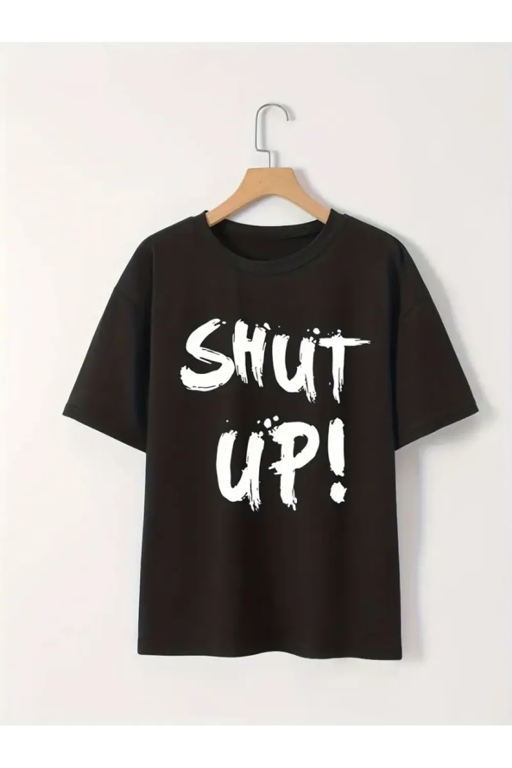 Baskılı Oversize Bisiklet Yaka T-shirt - Siyah