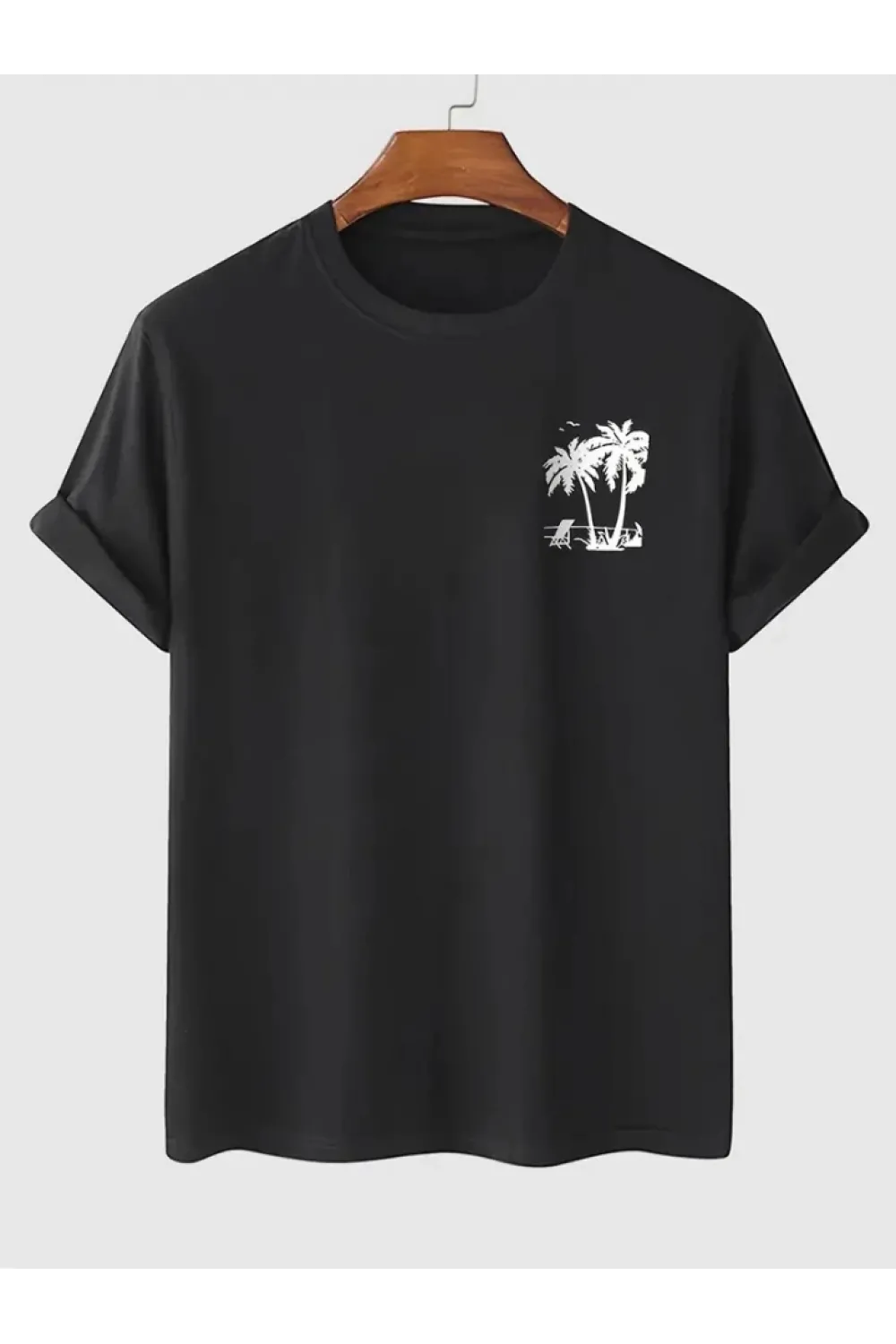Baskılı Oversize Bisiklet Yaka T-shirt - Siyah