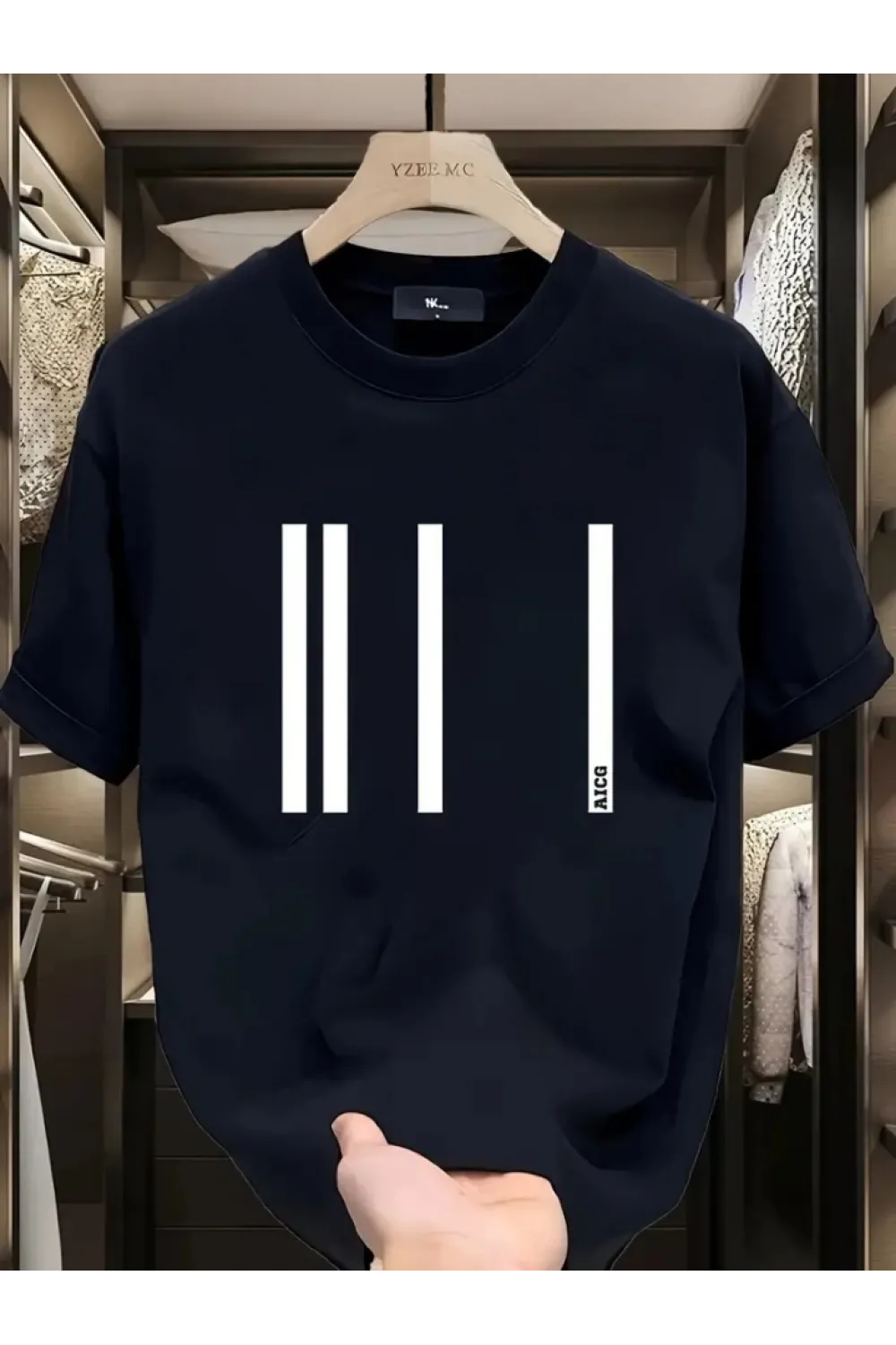 Baskılı Oversize Bisiklet Yaka T-shirt - Siyah