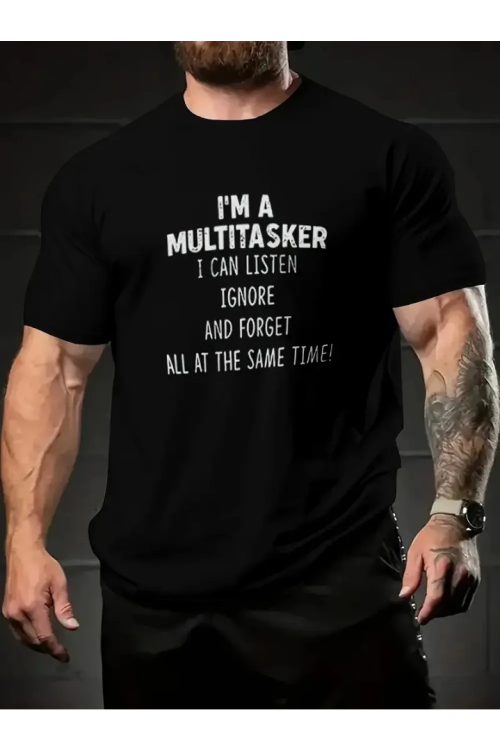 Baskılı Oversize Bisiklet Yaka T-shirt - Siyah